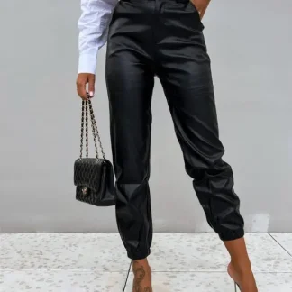 Casual Faux Leather Pants