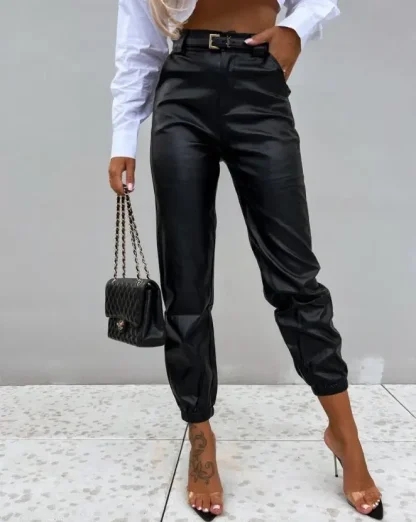 Casual Faux Leather Pants